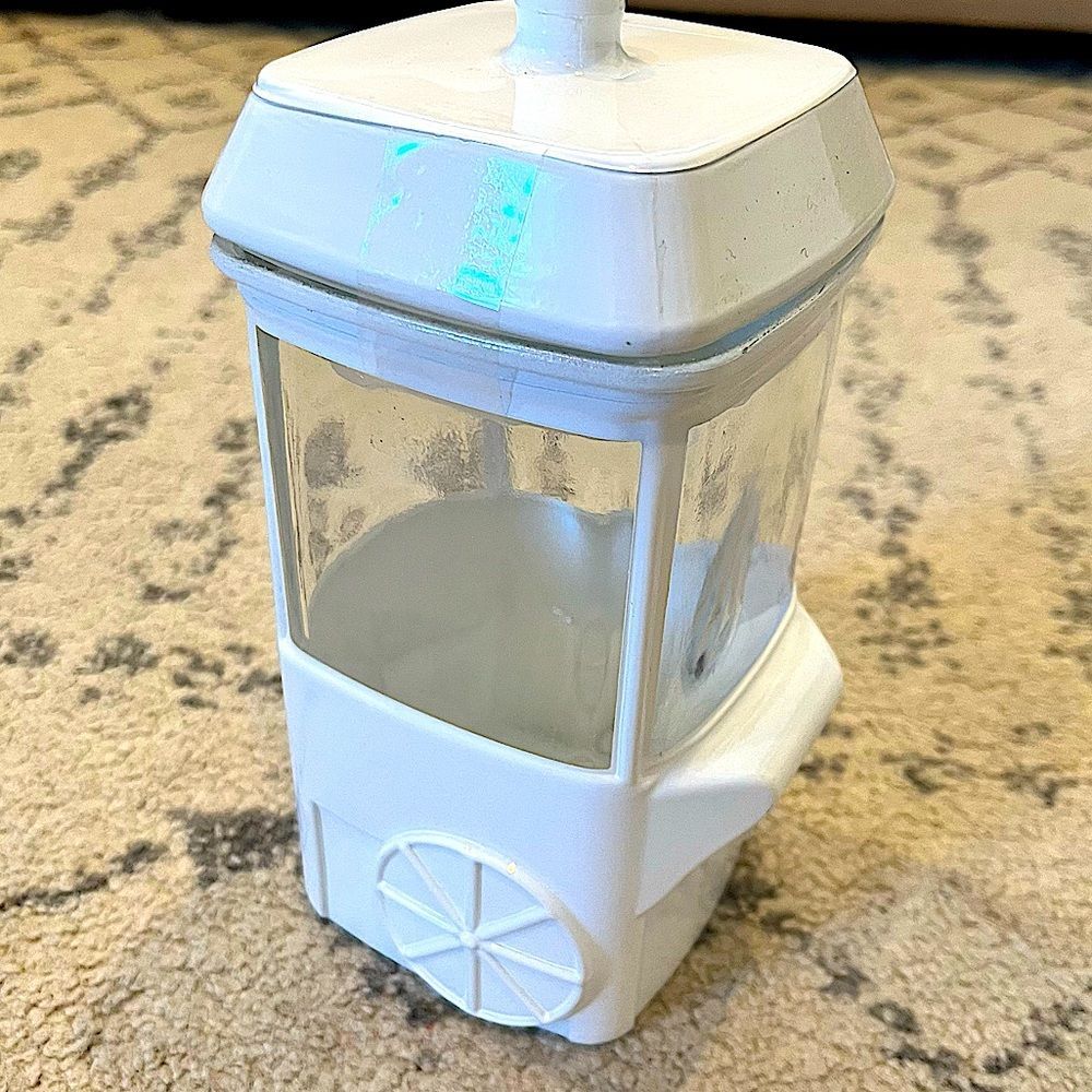 NWT White Ceramic & Glass Popcorn Cart Machine Shape Candy Treat Jar Canister